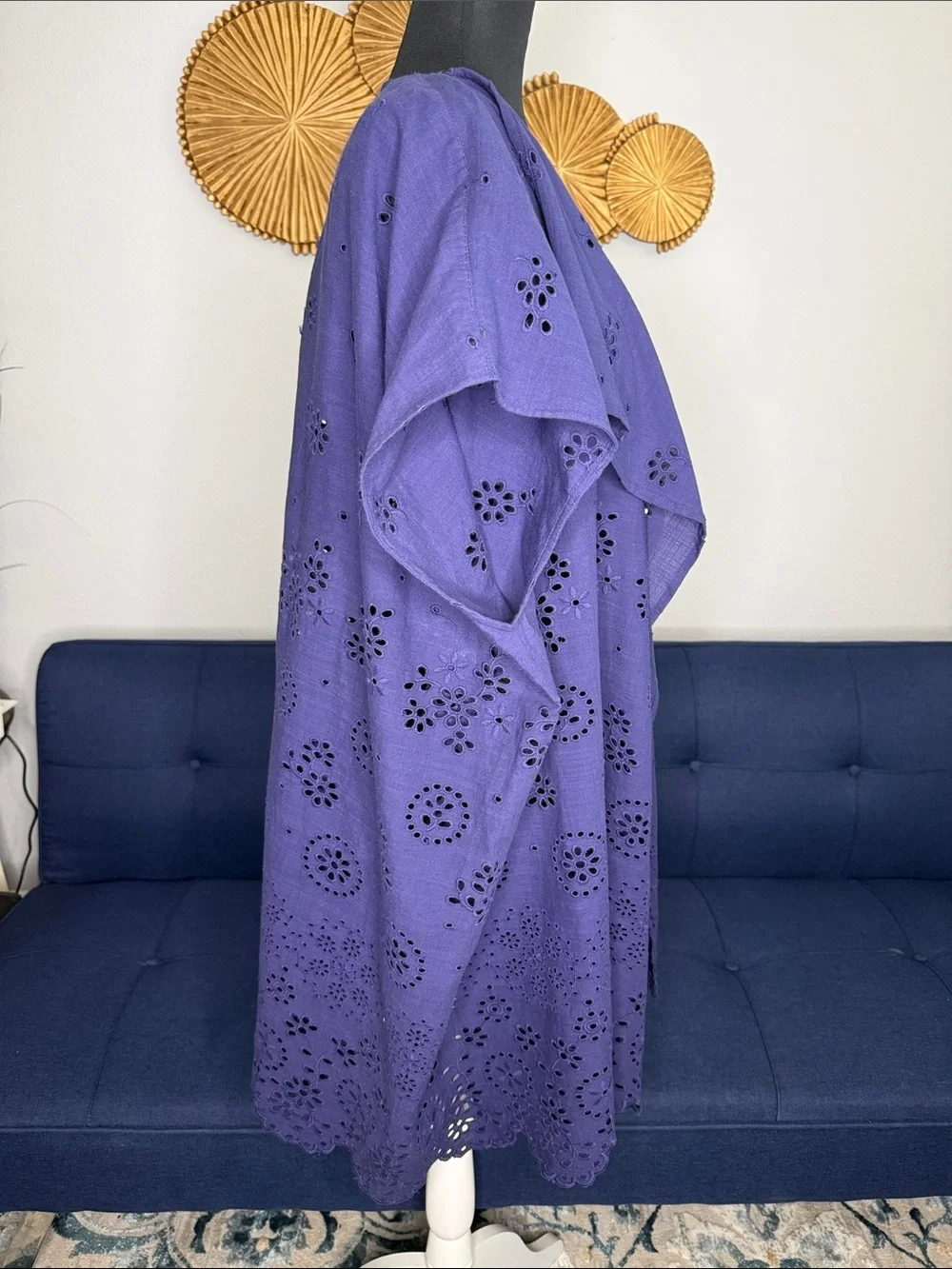 J. Crew Blue Purple 100% Organic Cotton Eyelet Open Front Coverup size M/L